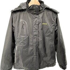 GEMYSE Black Hooded Ski Jacket Insulated wind/water proof Fleece Lined Size M‎